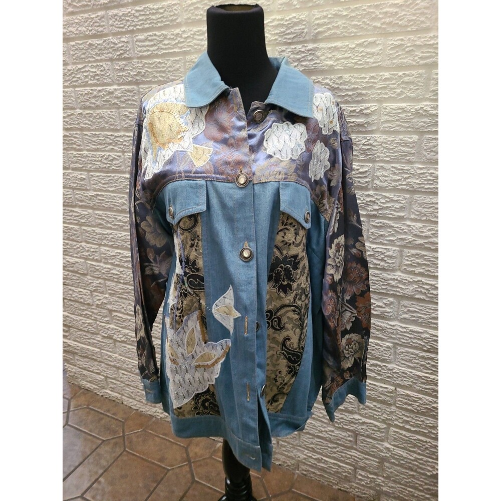 Indigo Moon Womens Sz 1XL Jean tribal  Dressy Fall Jacket RARE Embroidery Boho